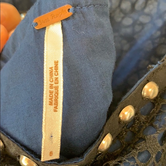 Free People lace overlay/navy cotton/pewter studs - Picture 3 of 12